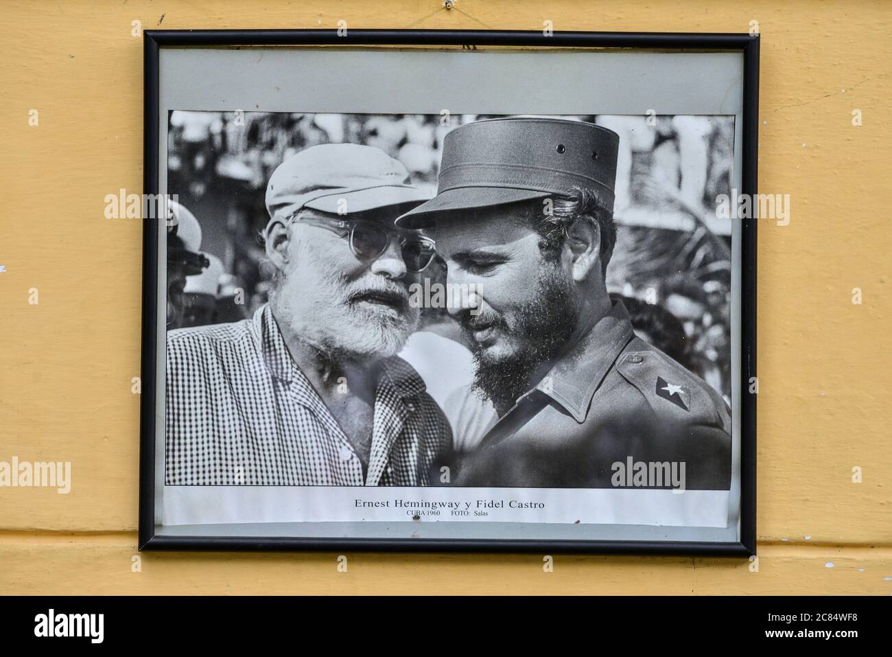 Kuba, Havanna: Auf der Finca Vigía war Ernest Hemingway zu Hause und ist heute ein Museum, das Museo Ernest Hemingway. Hier, Portrait des Autors mit Fidel ca. Stockfoto