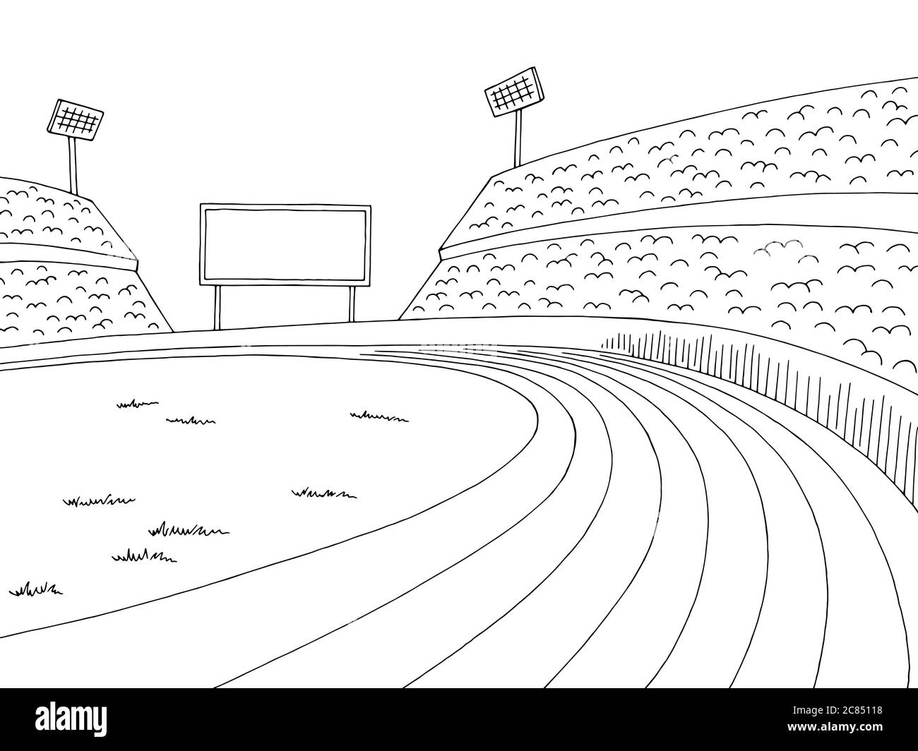 Stadion Laufstrecke Sport Grafik schwarz weiß Skizze Illustration Vektor Stock Vektor