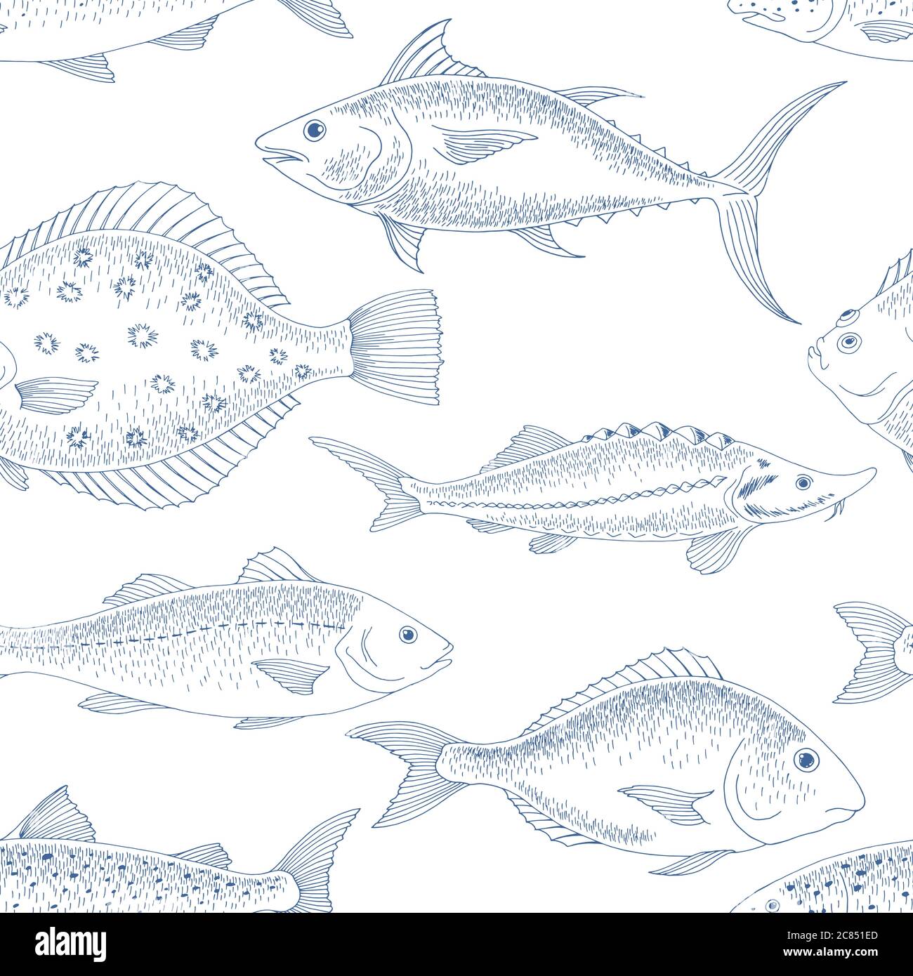 Fisch Grafik Farbe nahtlose Muster Hintergrund Skizze Illustration Vektor Stock Vektor