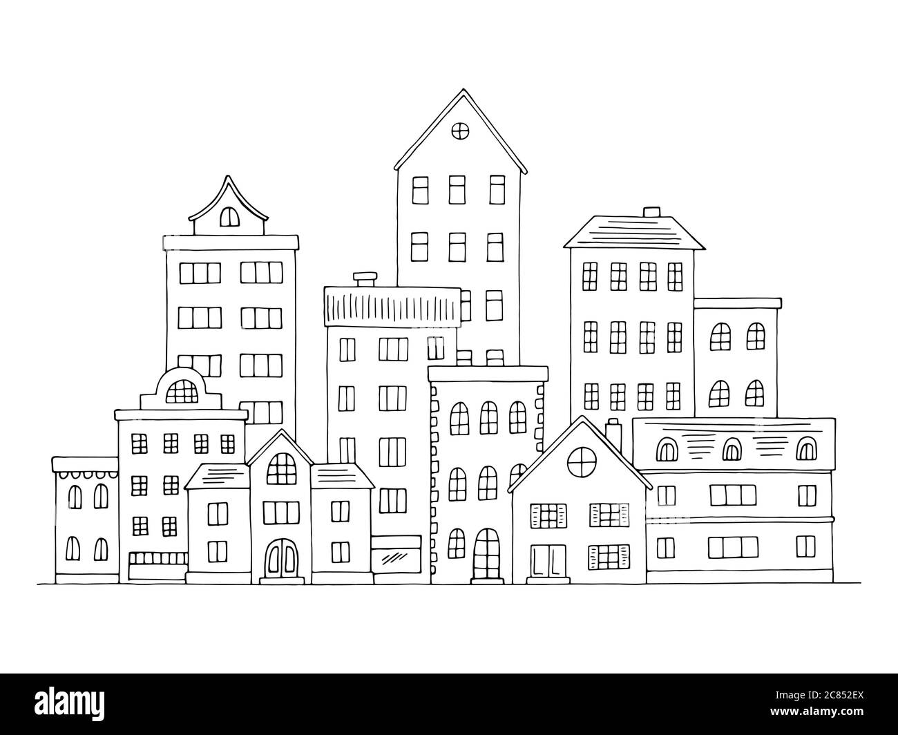 Stadtgrafik schwarz weiß Stadtbild Skyline Skizze Illustration Vektor Stock Vektor