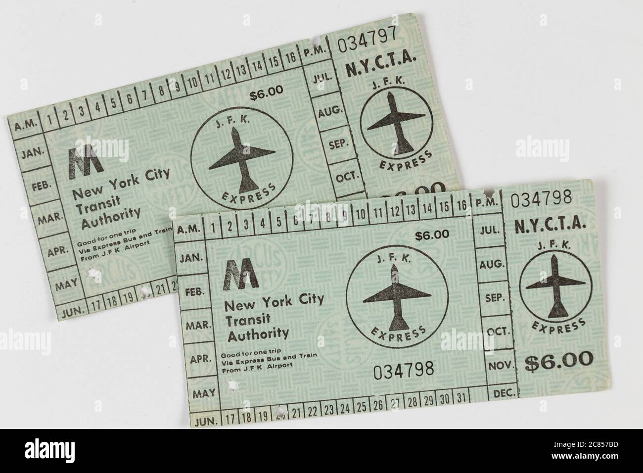 Tickets für die New Yorker U-Bahn-Verbindung "Zug zum Flugzeug" zwischen dem Flughafen JFK und Manhattan Stockfoto