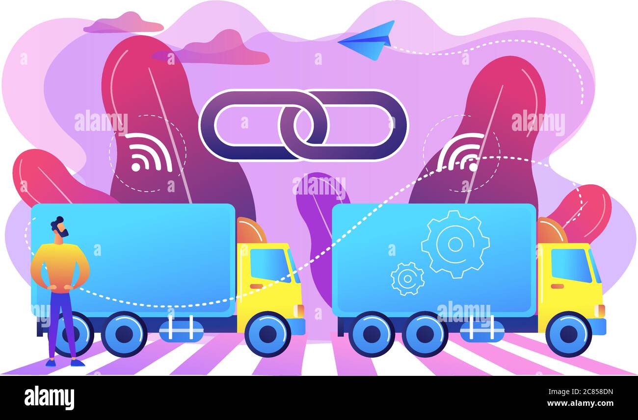 Abbildung des Vektorkonzepts für LKW-Platooning. Stock Vektor