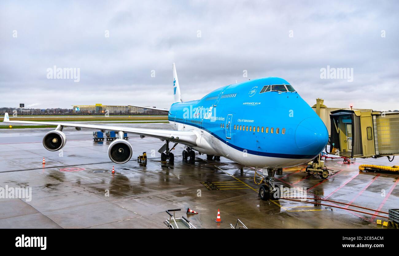 Boeing 747 am Flughafen Amsterdam Schiphol Stockfoto