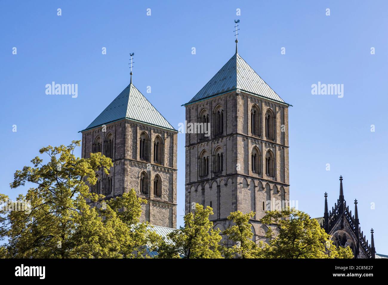 Glockenturm des St.-Paulus-Doms, Münster, Münster, Westfalen, Nordrhein-Westfalen, Deutschland, Europa Stockfoto