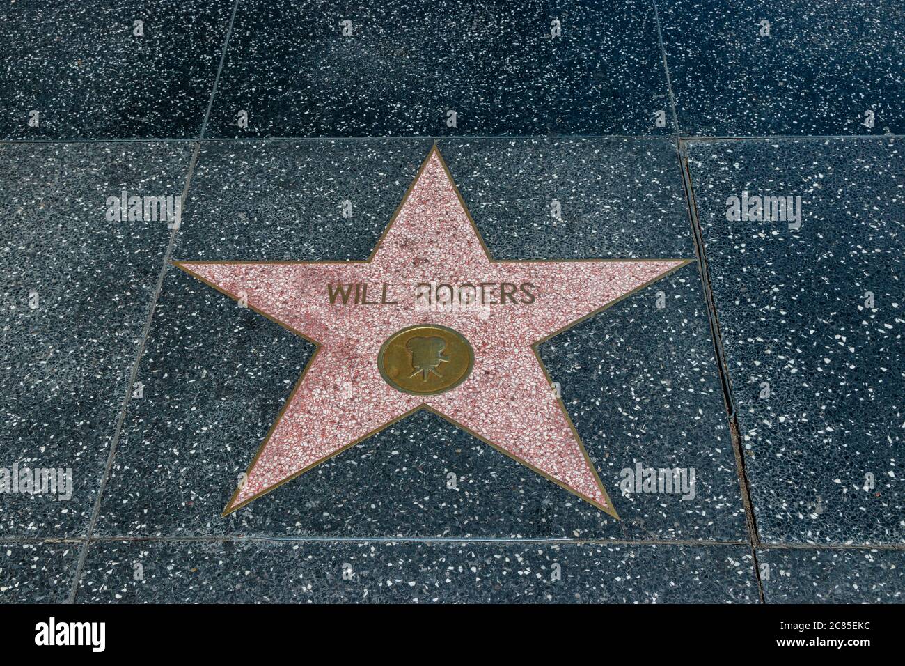 Blick auf will Rogers' Star auf dem Hollywood Boulevard, Los Angeles Stockfoto