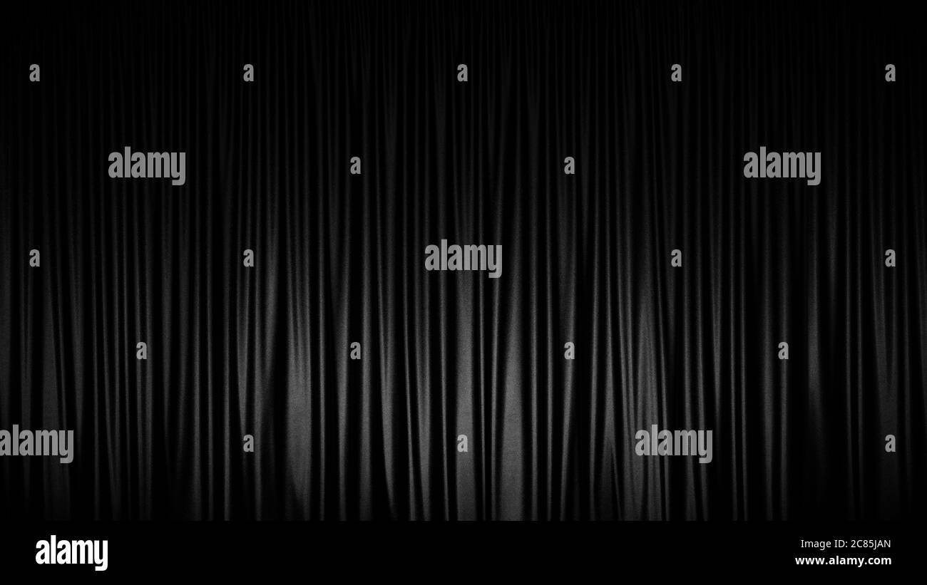 Schwarzer Vorhang oder Vorhänge mit abstraktem Hintergrund. Schwarze Seide in edlem Wellenschliß. Vorhang Dekoration Design. 3d-Rendering. Stockfoto