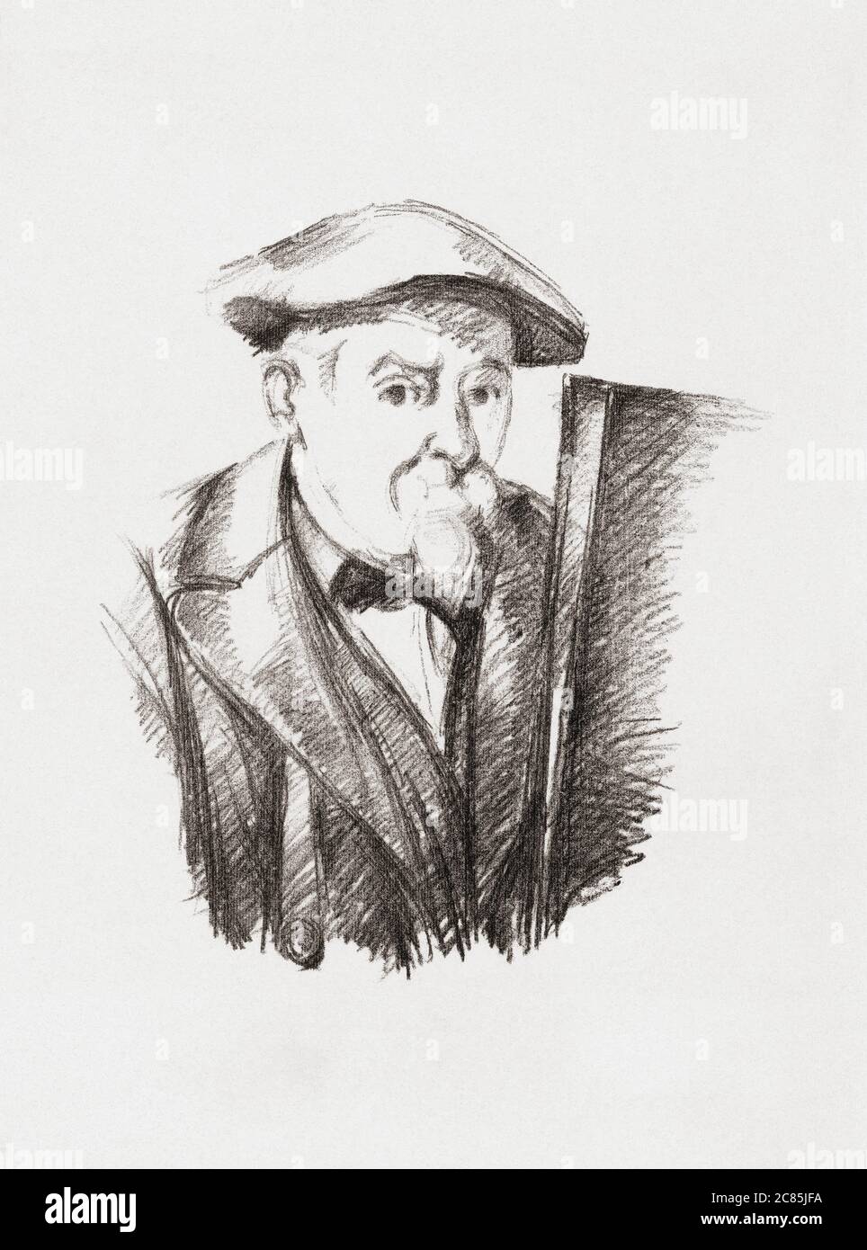 Paul Cézanne, 1839 – 1906. Französischer Künstler und Post-Impressionist Maler. Nach Cezannes Selbstporträt, herausgegeben vom französischen Kunsthändler Ambroise Vollard um 1896. Stockfoto