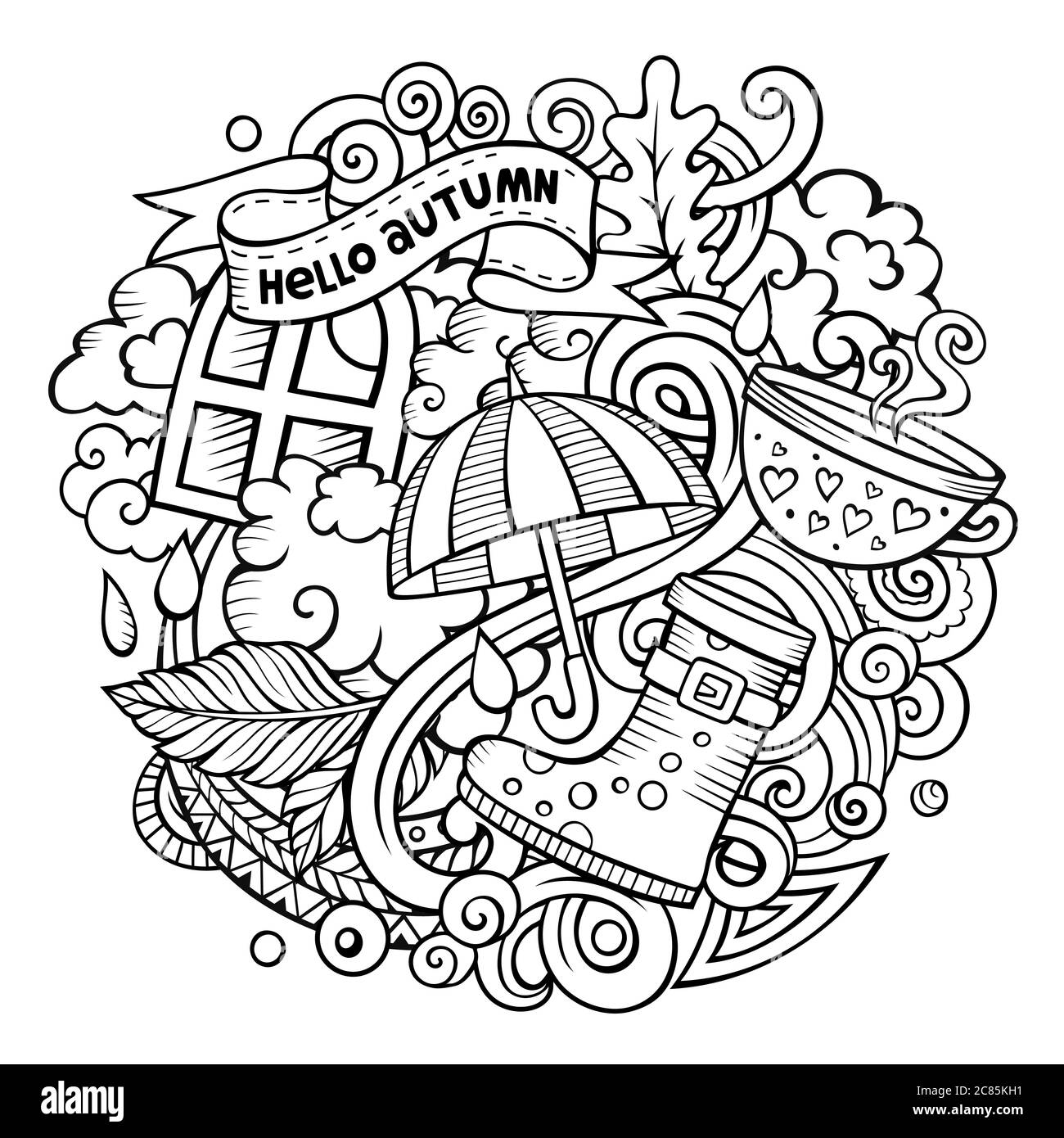 Cartoon Kritzeleien Herbst Illustration. Alle Elemente sind getrennt. Stock Vektor