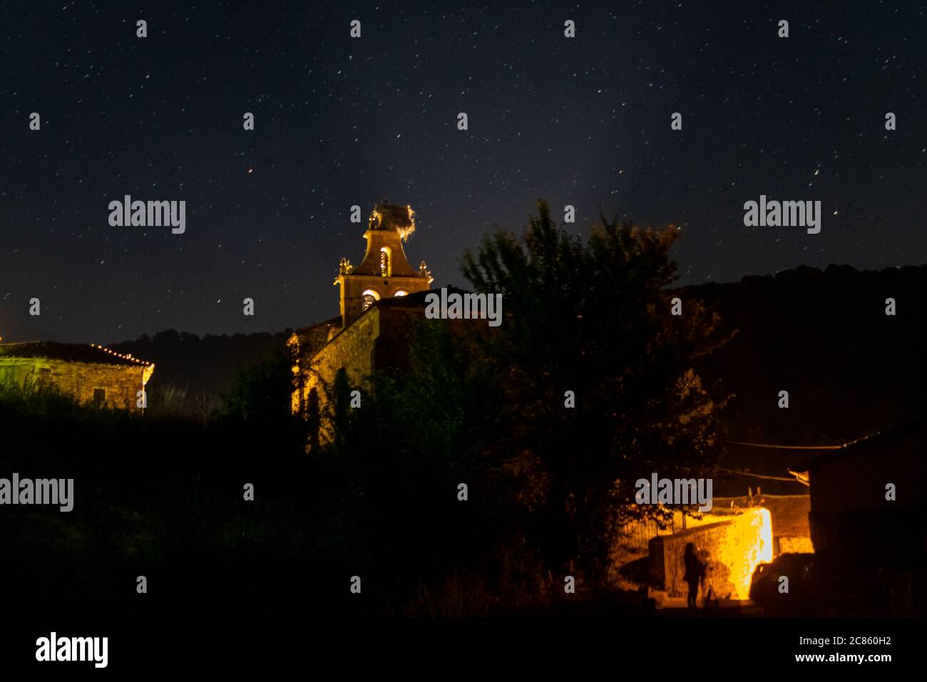 Nacht des Sternenhimmels von Herreruela de Castilleria, Palencia. Spanien Stockfoto