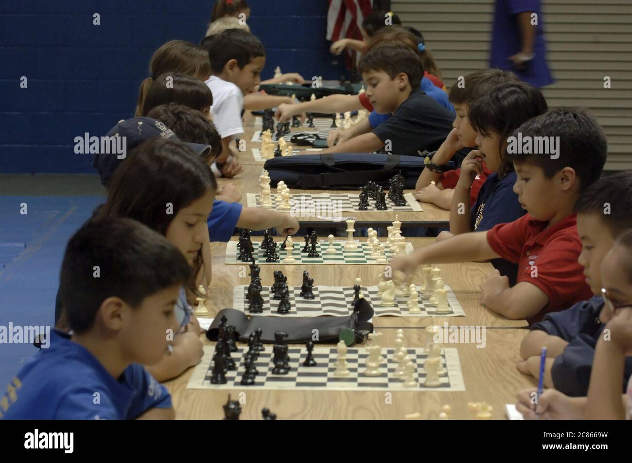 Edinburg, Texas, USA, 3. Dezember 2005: Schüler der Mittelstufe konzentrieren sich während eines Schachturniers im Rio Grande Valley, während sie gegeneinander antreten. ©Bob Daemmrich Stockfoto