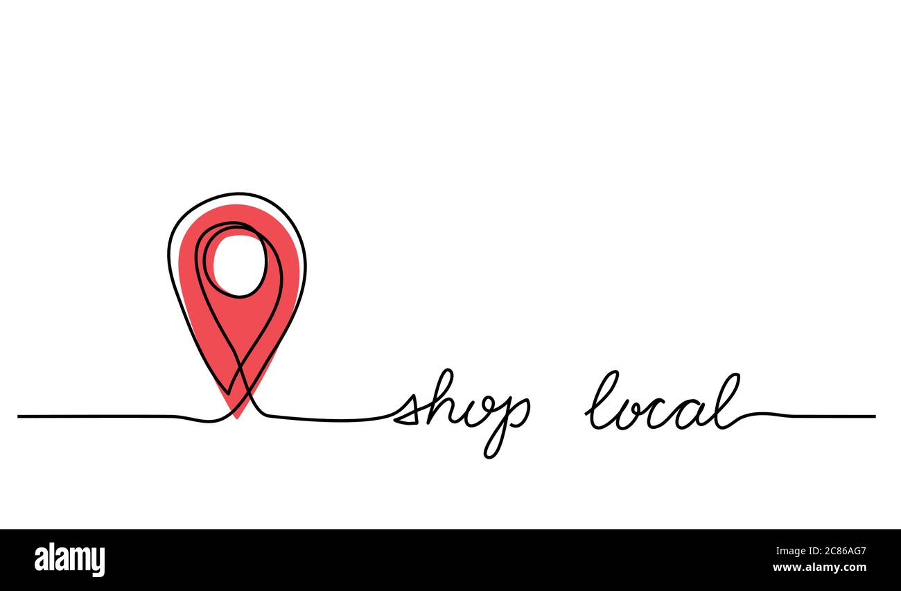 Shop lokalen einfachen Web-Banner mit lokalem Symbol. Vektor minimalistischen Hintergrund. Eine fortlaufende Linienzeichnung mit Schriftzug Shop local Stock Vektor