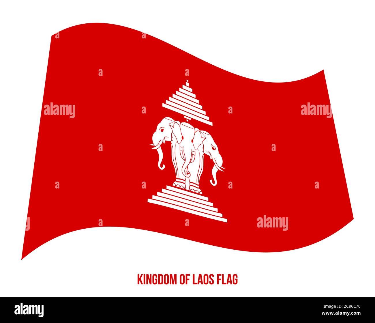 Königreich Laos (1947-1975) Flagge schwenkten Vector Illustration auf weißem Hintergrund. Historische Laos Fahne. Stock Vektor