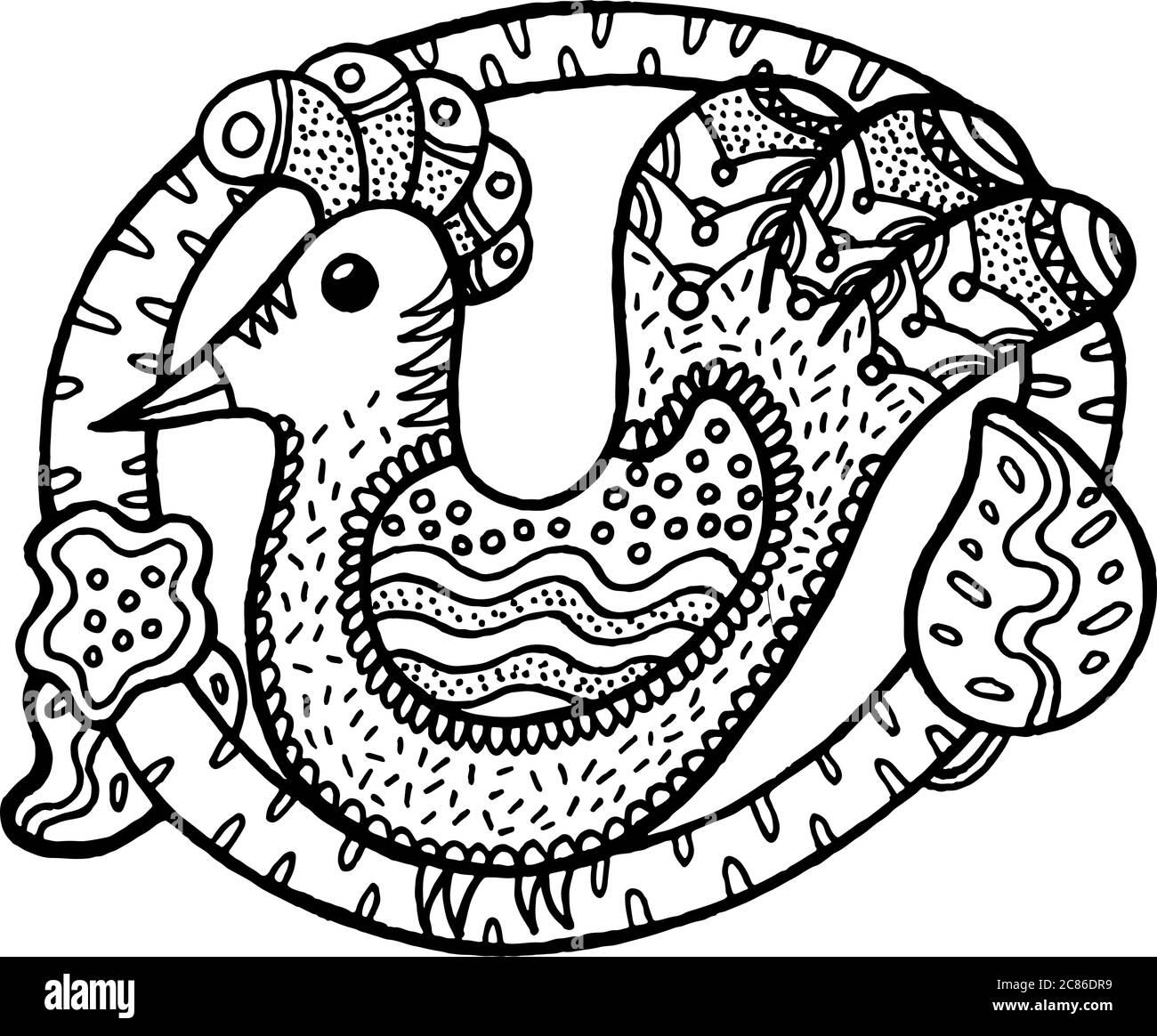 Ostern Cartoon Vogel Färbung Seite. Hand gezeichnete Doodle zentangle Vektor-Illustration für Kinder und Erwachsene Malbuch. Stock Vektor