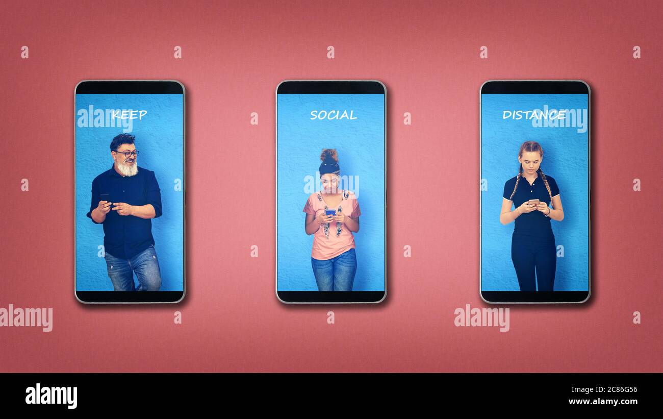 Halten Sie sicher soziale Distanz kreative Konzept Stockfoto