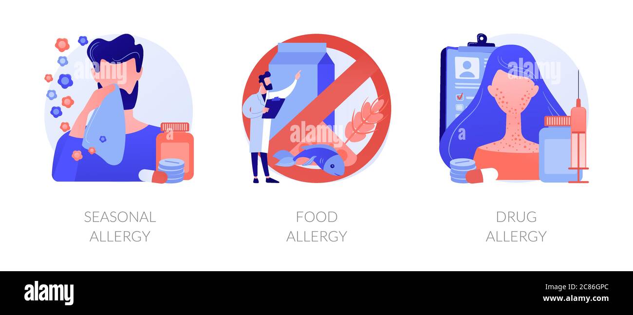 Allergietypen abstrakte Konzept Vektor Illustrationen. Stock Vektor