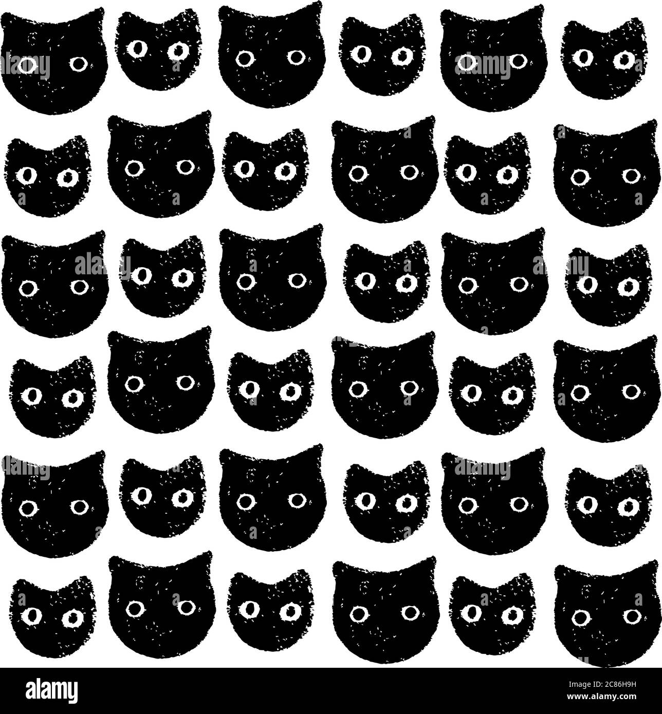 Lustige Kätzchen Muster. Handgezeichnete Vektorgrafik. Schwarz-weiße Illustration für Hintergrund und Design. Stock Vektor