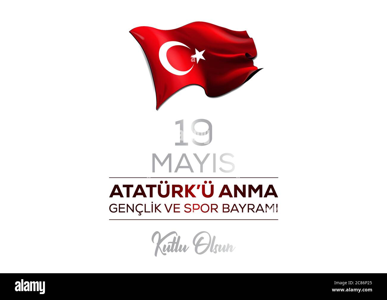 Happy 19 Mai Gedenkfeier Atatürk, Jugend- und Sporttag. Vektor-Illustration, Postkarte, Banner Wallpaper Design. Stock Vektor