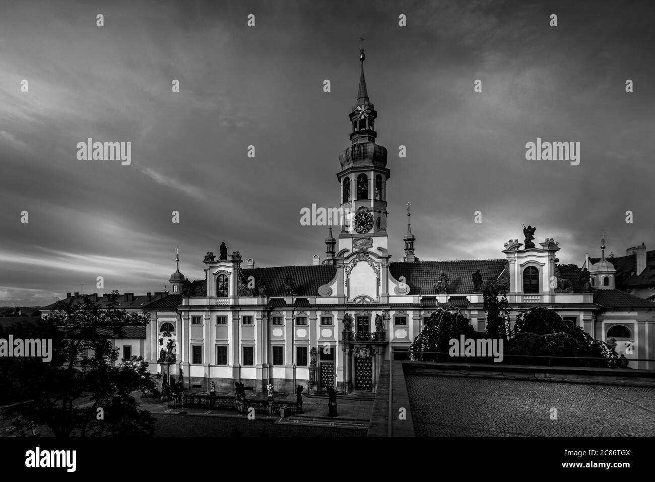 Schwarz und weiß eine Ansicht der Prager Loreta des alten Prag, Tschechische Republik Stockfoto