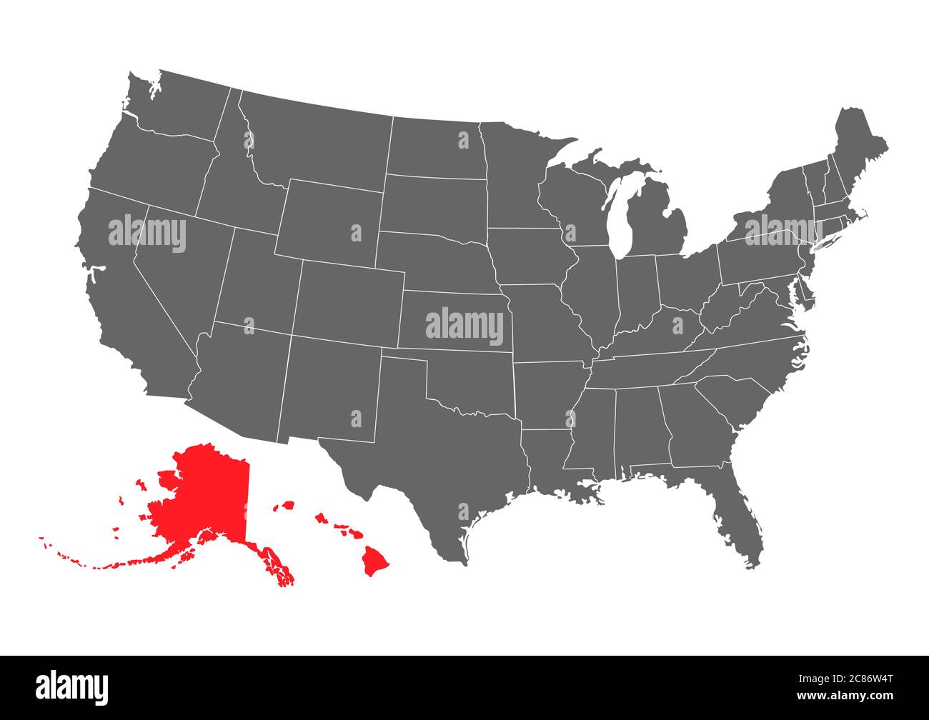 Alaska-Karte, Bundesstaat USA. Solide Silhouette Karte des Landes. Einfache flache Vektor-Illustration . Stock Vektor