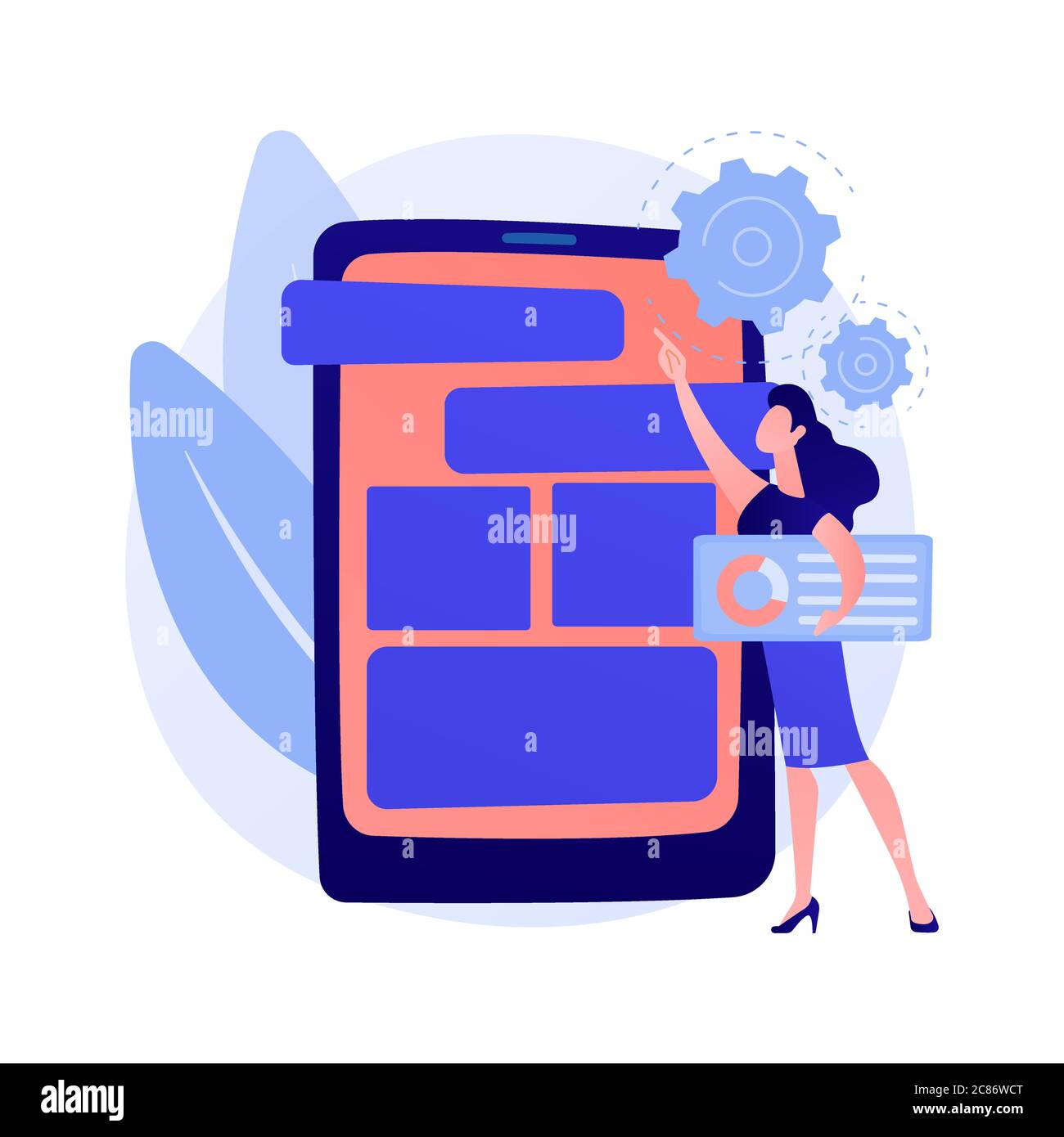 Mobile Software Optimierung, UI, UX Entwicklung Vektor Konzept Metapher. Stock Vektor