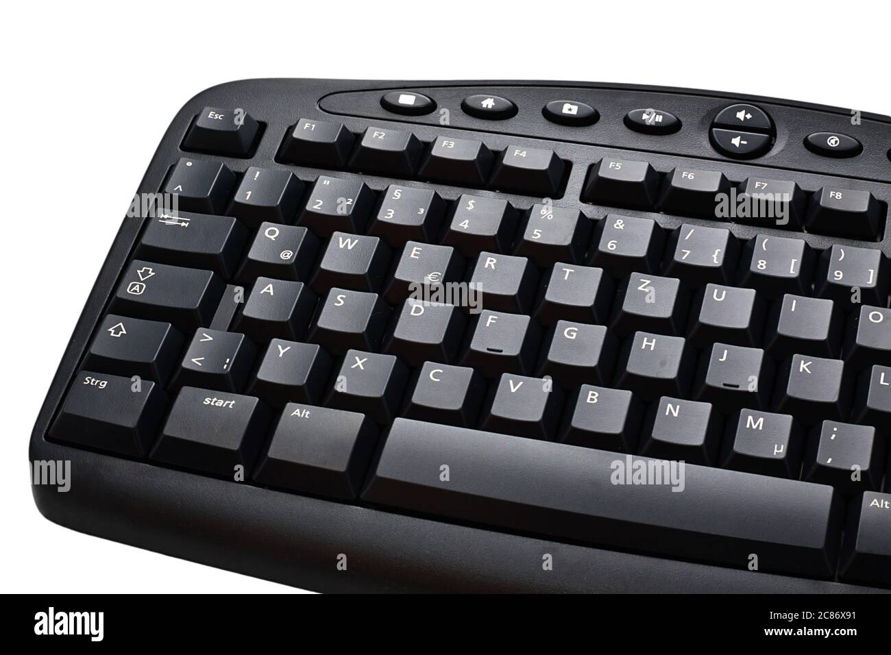 Nahaufnahme einer Computertastatur auf weißem Hintergrund Stockfoto