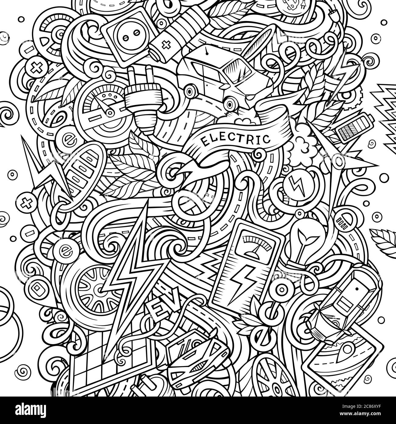 Cartoon Kontur Vektor Doodles Elektroautos Illustration Stock Vektor