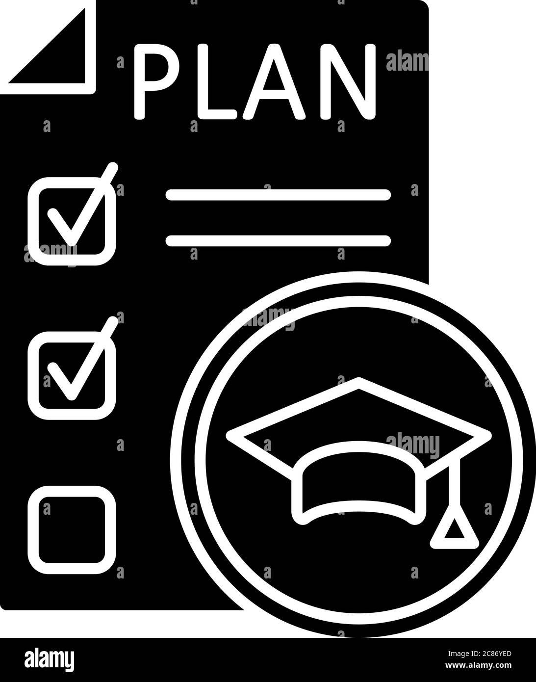 Silbenbild mit schwarzer Glyphe. Liste der Universitätskurse. Bildungsplan und Programme. Universitätsleben. Akademische Abschrift. Silhouette Symbol auf weißem sp Stock Vektor