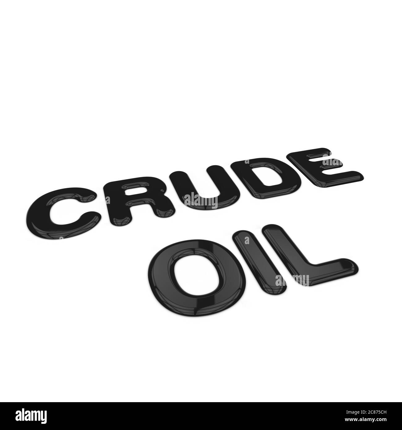 Rohöl Text in Form von Pfützen auf weißem Hintergrund Stockfoto