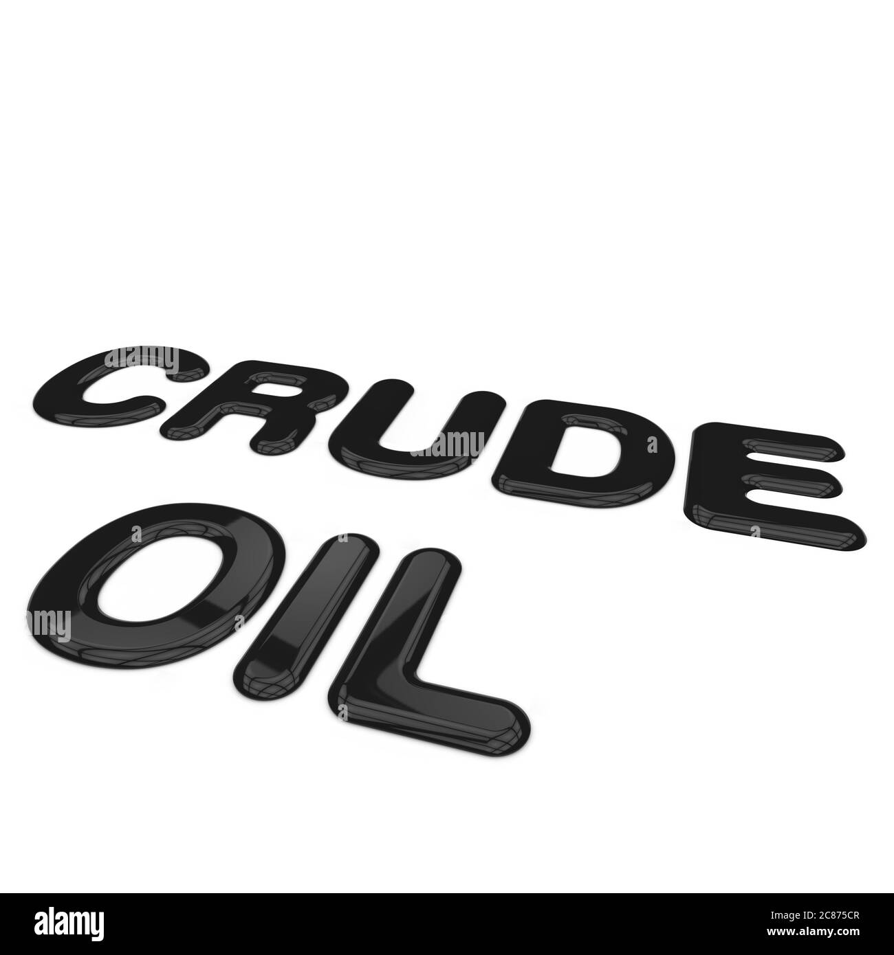 Rohöl Text in Form von Pfützen auf weißem Hintergrund Stockfoto