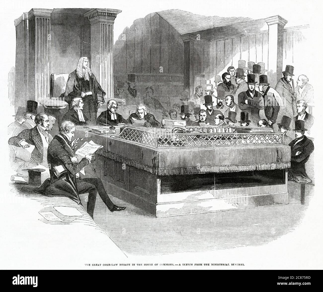Eine Szene aus der großen Maisrechtsdebatte im Unterhaus. Datum: 1846 Stockfoto