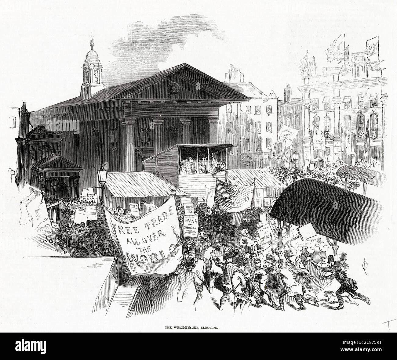 Die Westminster-Wahl, wo Freihandel die Hauptausgabe ist Datum: 1846 Stockfoto