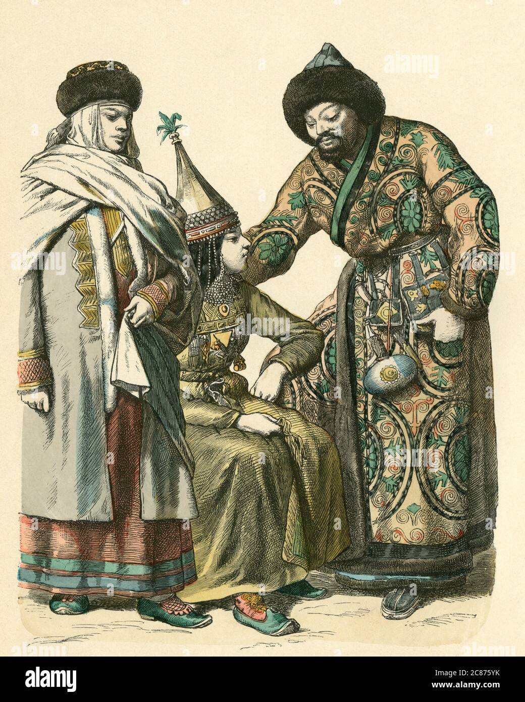Drei Personen aus Kirgisistan Datum: 19. Jahrhundert Stockfoto