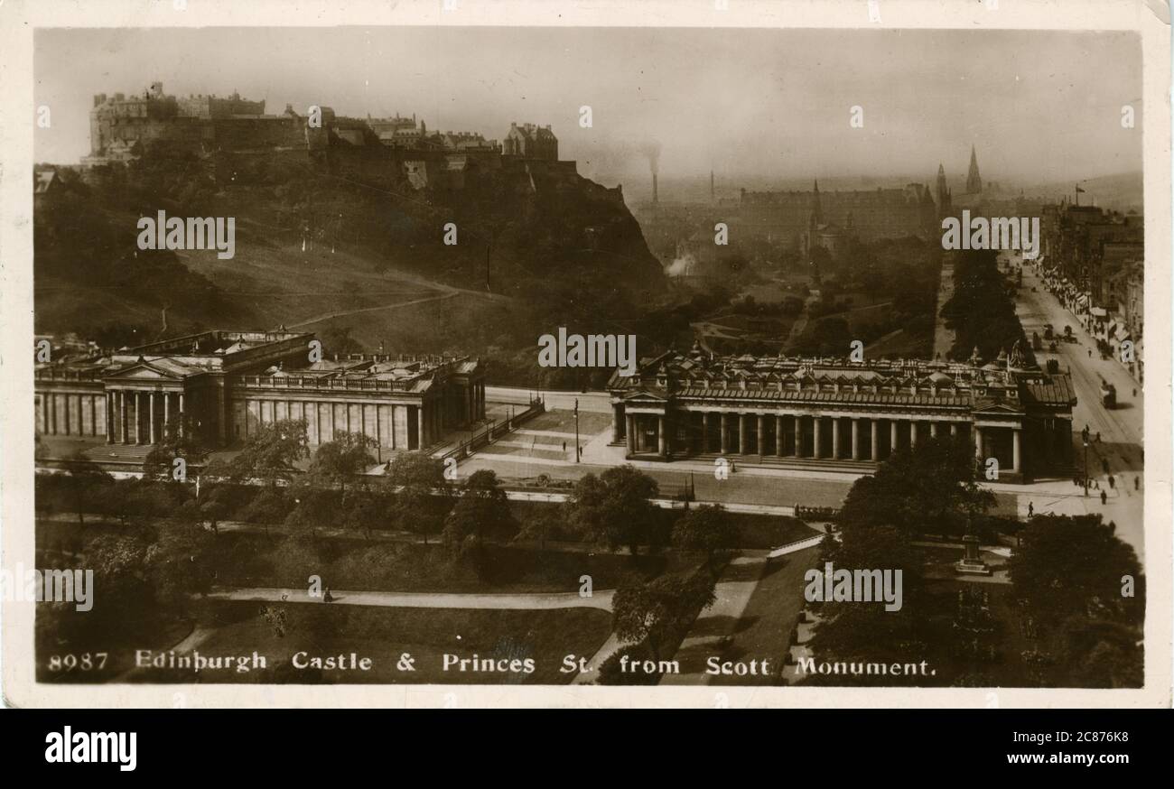 Castle &amp; Princes Street , Edinburgh, Midlothian, Schottland. 1917 Stockfoto
