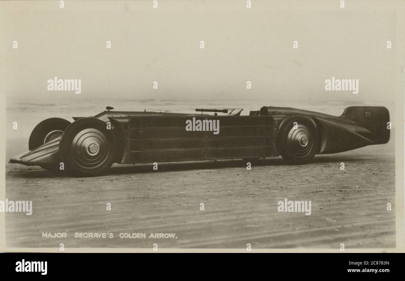 Irving-Napier Vintage Racing Car - Golden Arrow (Auto, in dem Major Seagrave den Geschwindigkeitswelrekord von 231 MPH erreichte, Datona Beach, Florida 1929), England. Stockfoto