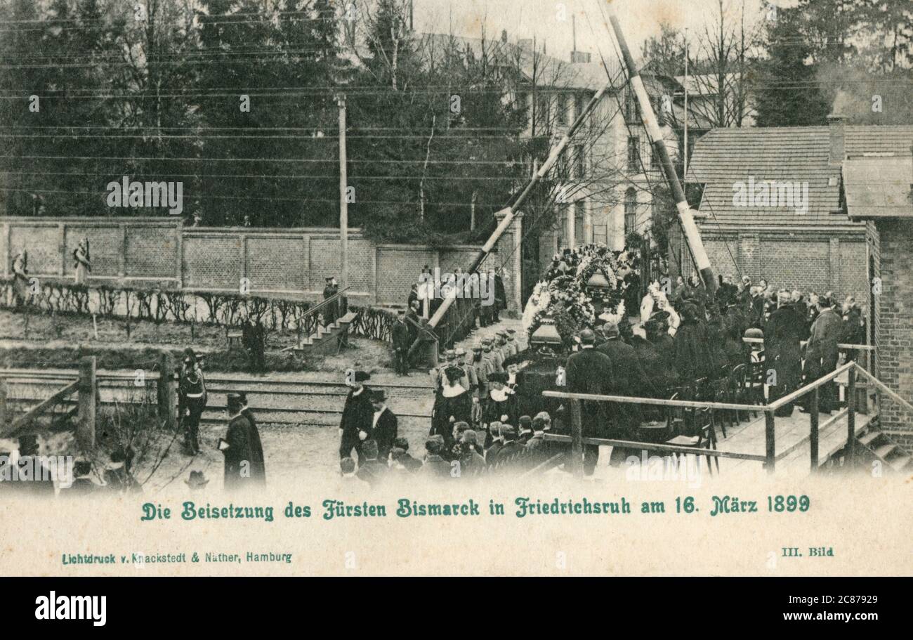 Prinz Bismarcks Beerdigung in Friedrichsruch, einem Bezirk der Gemeinde Aumuhle, Herzogtum Lauenburg, Schleswig-Holstein, in Norddeutschland. Am 16. März 1899. Stockfoto