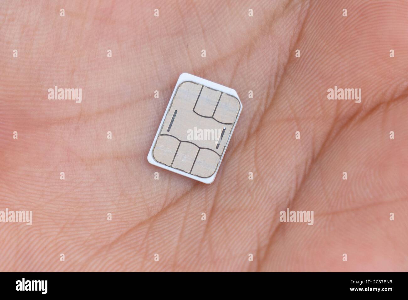 Nano sim Karte auf der Hand, mobile sim Karte Nahaufnahme Stockfoto