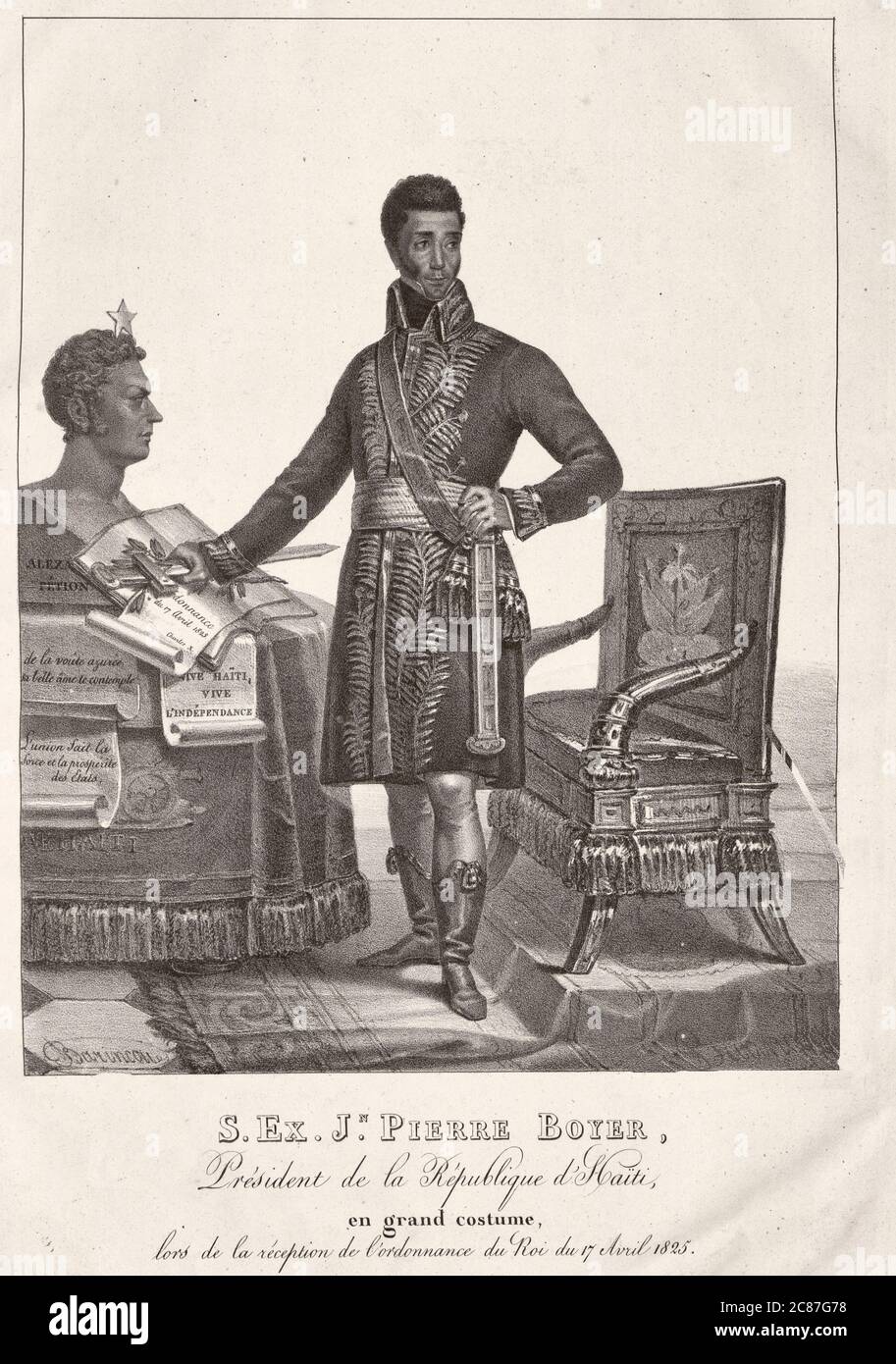Seine Exzellenz Jean Pierre Boyer, Präsident der Republik Haiti, in vollem Kostüm, während der Aufnahme der Königskordentschaft vom 17. April 1825 Stockfoto