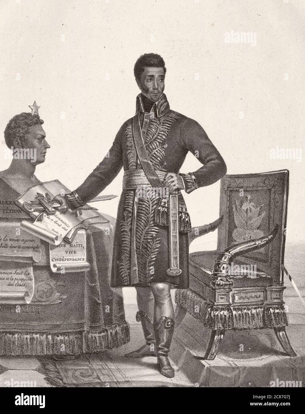 Seine Exzellenz Jean Pierre Boyer, Präsident der Republik Haiti, in vollem Kostüm, während der Aufnahme der Königskordentschaft vom 17. April 1825 Stockfoto