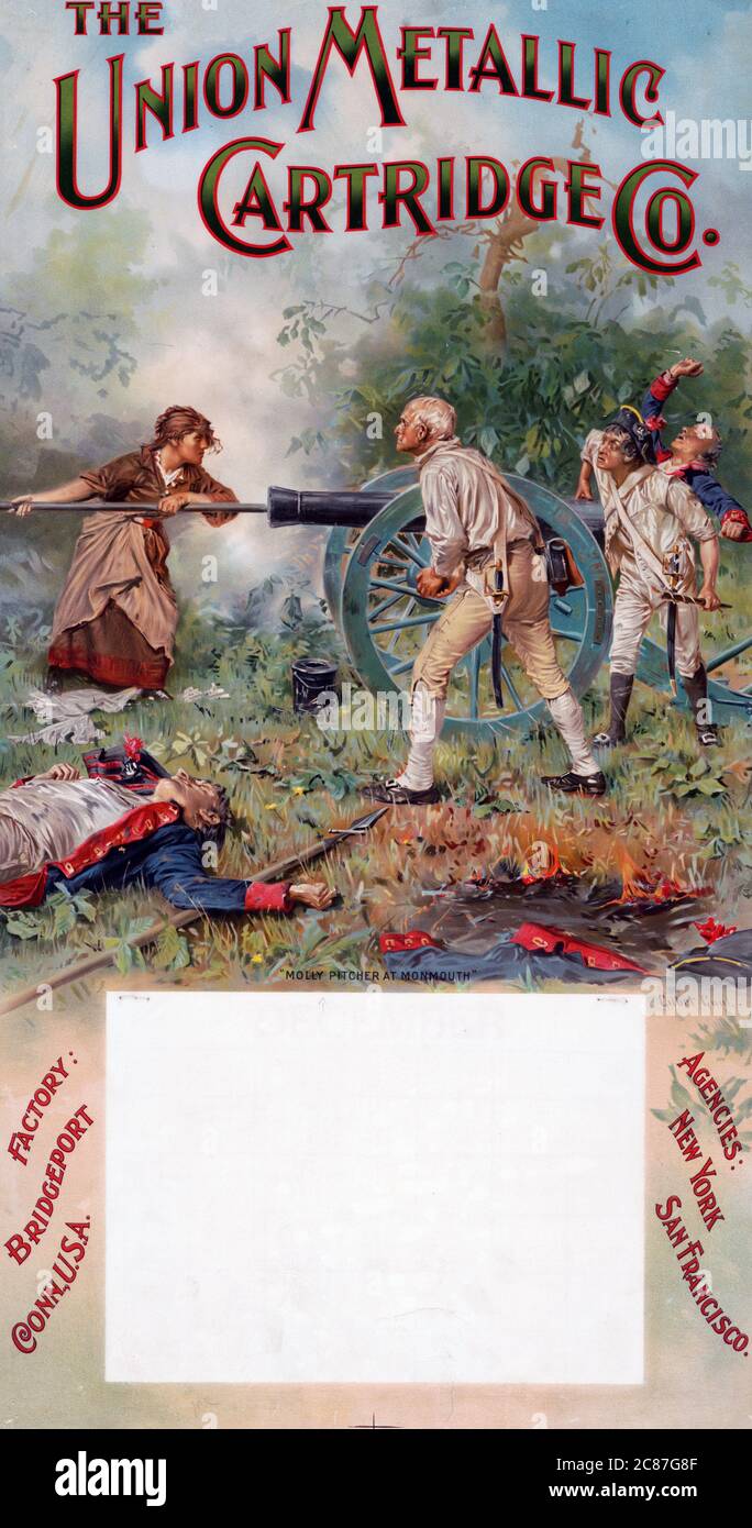 The Union Metallic Cartridge Co., Molly Pitcher in Monmouth - Gilbert Gaul, 1897 - Drucken zeigt Molly Pitcher beim Laden einer Kanone während der Schlacht in Monmouth Stockfoto