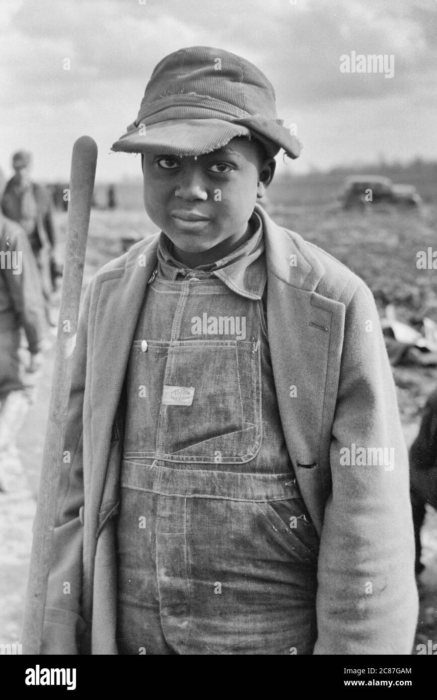 Vertrieben sharecropper boy, New Madrid County, Missouri, Januar 1939 Stockfoto