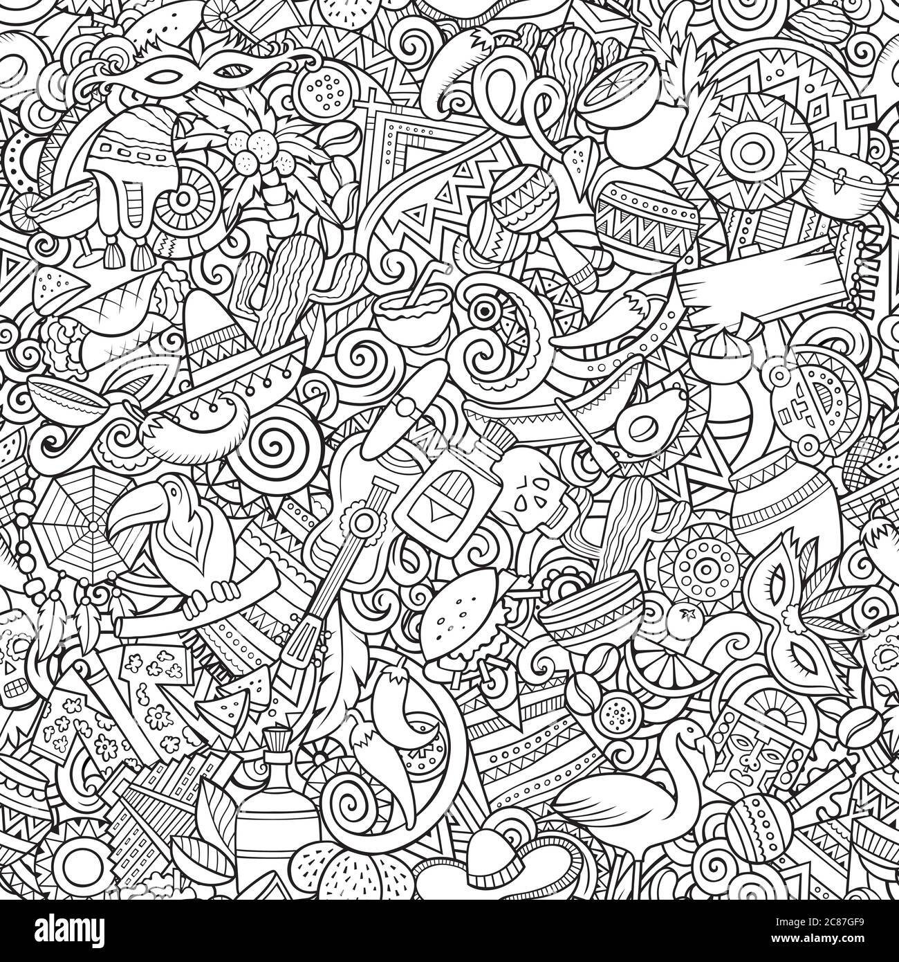 Cartoon niedliche Kritzeleien Lateinamerika nahtlose Muster Stock Vektor