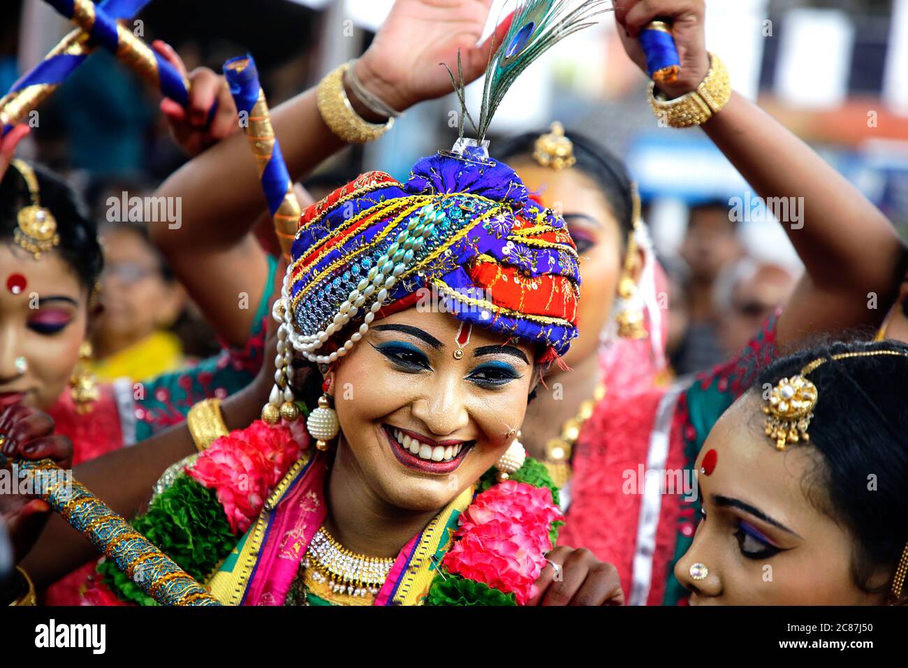 Festivals Festivals in Indien, Kerala, Tanzformen kerala Kathakali, theyyam, pulikkali, Tiger Tanz, onam, Lgbt-Künstler, bunte indische Festival Stockfoto