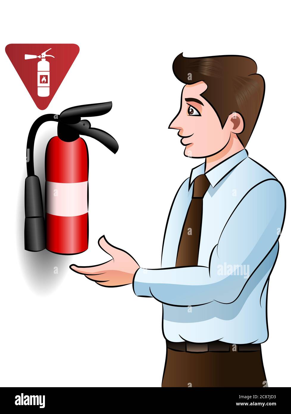 Illustration der Bürosicherheit wissen, wo der Feuerlöscher für die berufliche Sensibilisierung Veranstaltungen Poster platziert Stockfoto