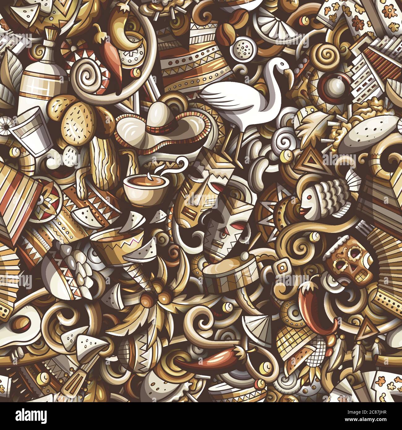 Cartoon niedliche Kritzeleien Lateinamerika nahtlose Muster Stock Vektor