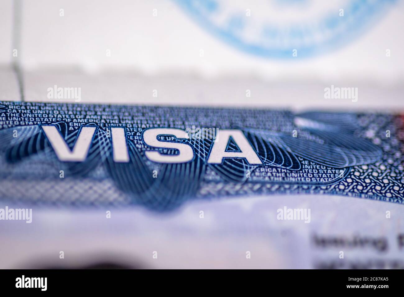Nahaufnahme Bild von VISA-Test auf Visum ausgestellt geschrieben Nach Land Stockfoto