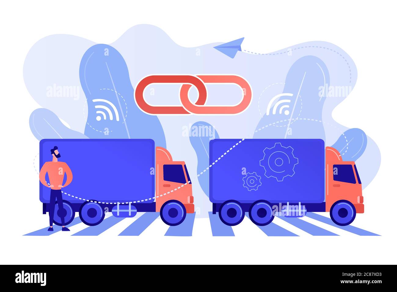 Abbildung des Vektorkonzepts für LKW-Platooning. Stock Vektor