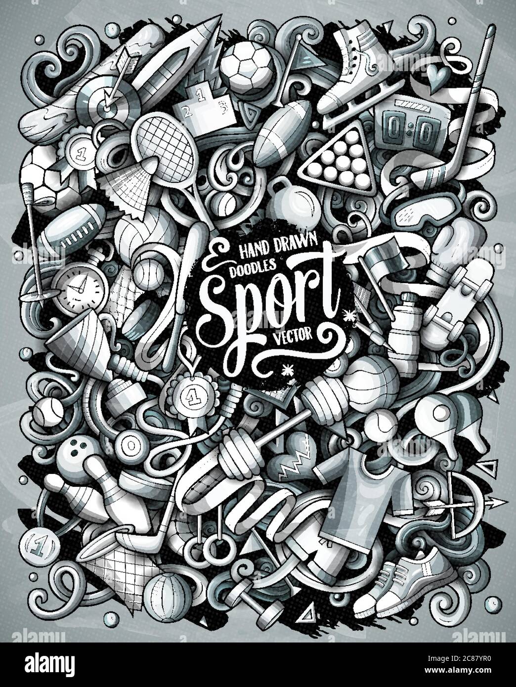 Sport handgezeichnete Vektor-Doodles Illustration. Poster mit Aktivitäten. Stock Vektor