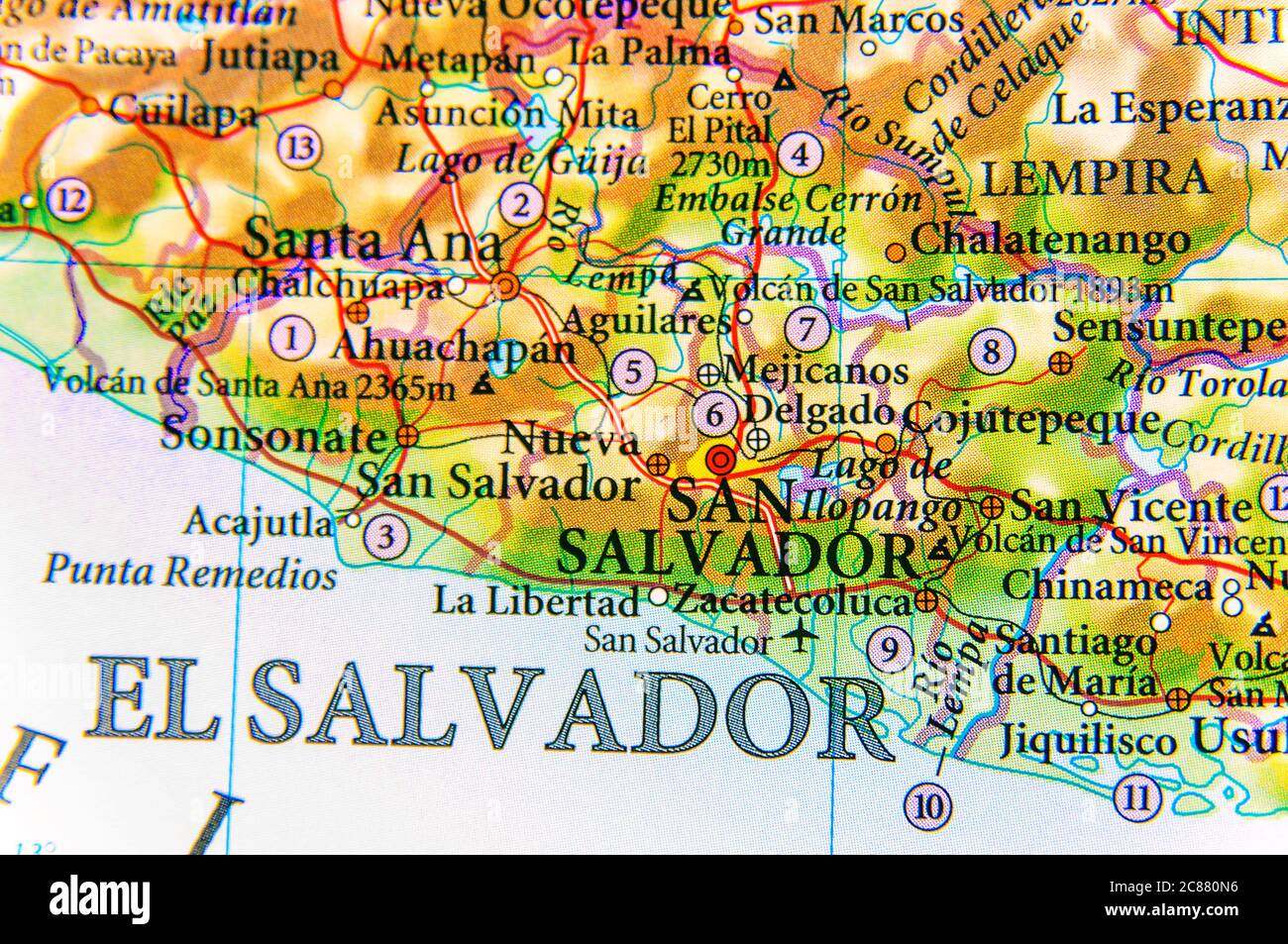 Geographische Karte des Landes El Salvador Stockfoto