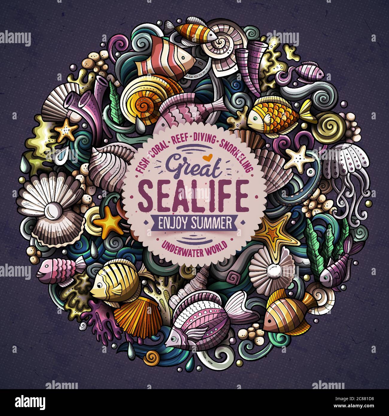 Cartoon Vektor-Doodles Unterwasser Welt Illustration Stock Vektor