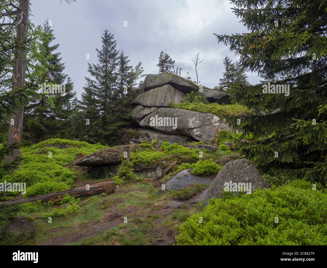 Isergebirge iserske hory Panorama, Blick auf Steinhügel Stockfoto